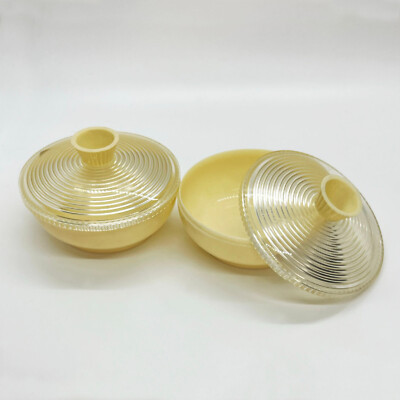 Vintage Fosta Dresser Powder Trinket Boxes Plastic Yellow Powder Containers