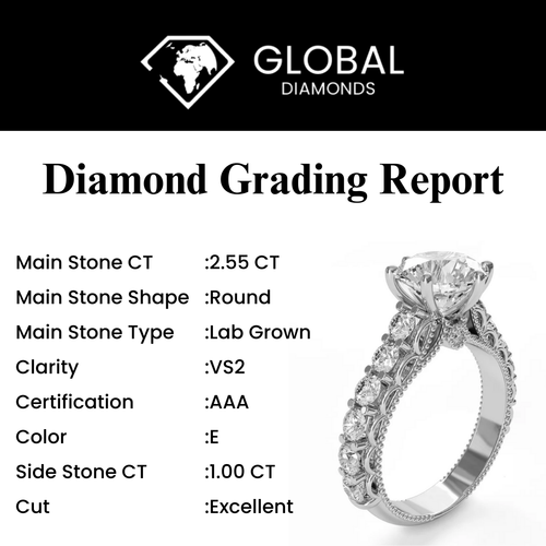 Certified 3.55 Carat E VS2 Lab Grown Diamond Engagement Ring 14K White Gold - Picture 4 of 5