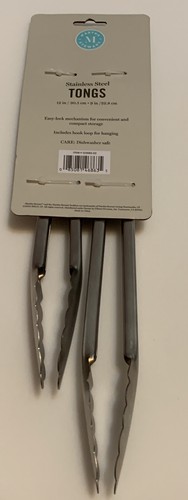 Martha Stewart 2er Set Edelstahl Zange 9" 12" Easy Lock HooK Schlaufe Neu Meer - Bild 3 von 7