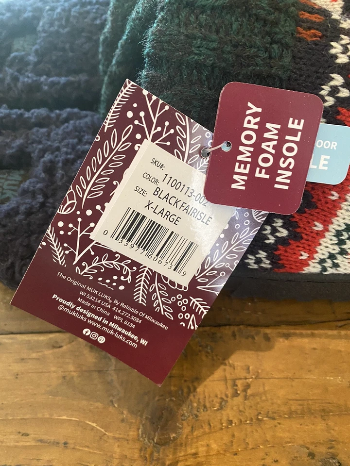 Muk Luks New W/Tags Womens Fair Isle Navy Slide Slippers Size X-Large 11/12 - Image 4 of 4