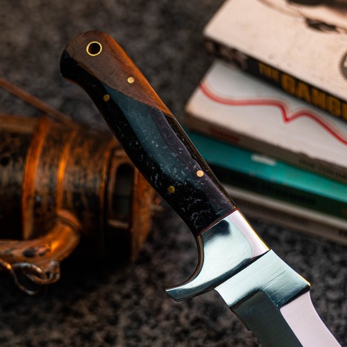 Wild Blades 10.5" Full Tang Hunting Knife Handmade EDC Damascus + Leather Sheath - Picture 10 of 12