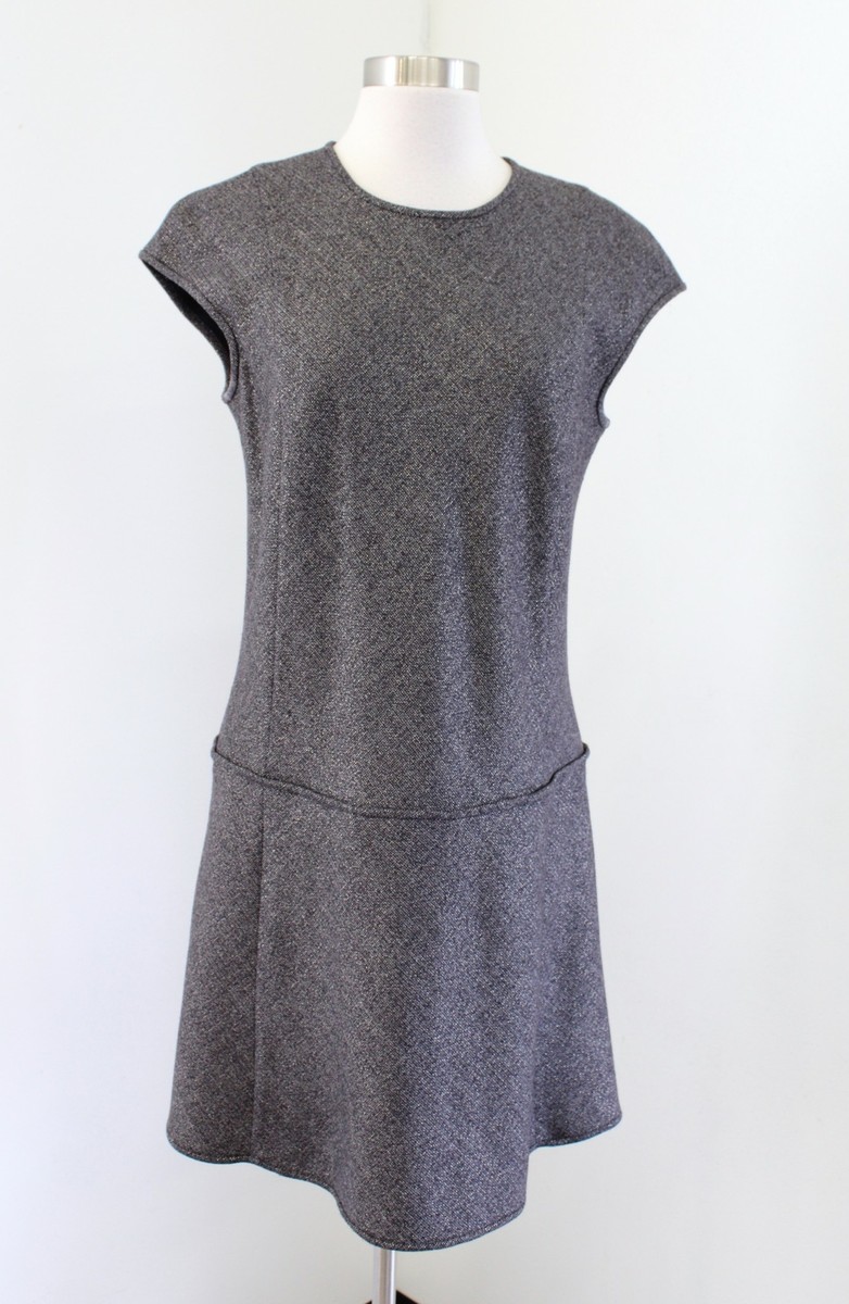 Theory Olpia Harlequin Gray Metallic Tweed Drop Waist Shift Dress Size 8  Wool | eBay