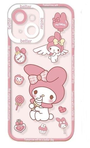 Sanrio My Melody IPhone 14 Case Clear & Pink Cute Hello Kitty Cartoon NWT - Afbeelding 1 van 11