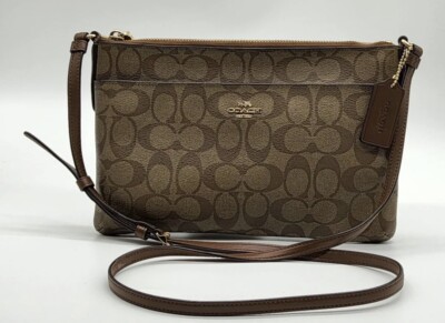 Coach Signature East West Pop Up Khaki Brown Crossbody Purse Bag