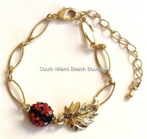 Authentic Ladybug Charm Bracelet Red Crystals Gold Plated Insect Lady Bug Leaves 8"