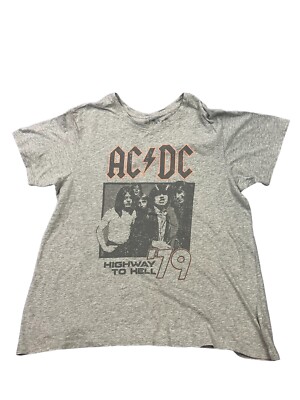 ACDC Highway To Hell 79 Gray Ladies Large Tshirt Top Tee Shirt Graphic NWT