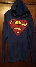 SUPERMAN JACKET W/HOOD MENS COAT SWEATSHIRT BLUE D C COMICS RED SIZE L LARGE NEW