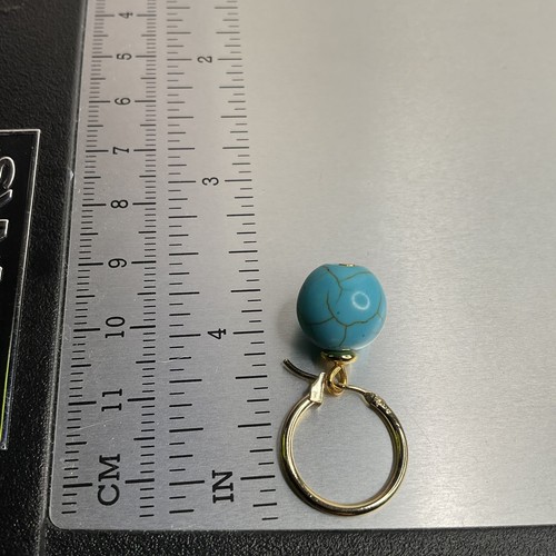 Orecchini pendenti perle pietre preziose rotonde turchese blu naturale oro leva - Foto 12 di 15