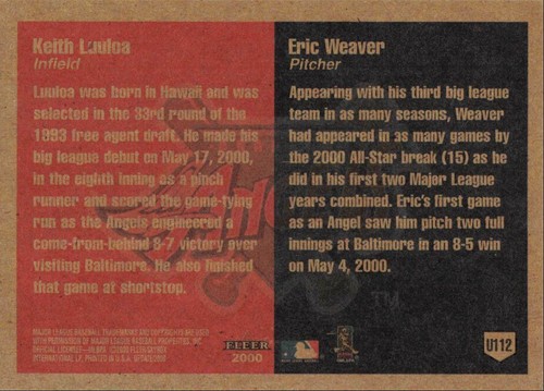 2000 Fleer Tradition Update Keith Luuloa Eric Weaver Anaheim Angels #U112 - Picture 2 of 2