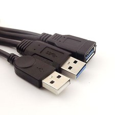 USB 3.0 A Female to USB 2.0 and 3.0 A Male Charging Data Extension Y Cable 35cm