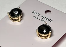 Kate Spade Round Rise Shine Black Glass Stone Studs Earrings Gold Tone O0RU3081