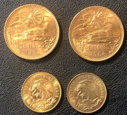 (4)x 1964 Mexico 20 Centavos & 5 Centavos (2 EA) World Coins BU! Beautiful LOT!