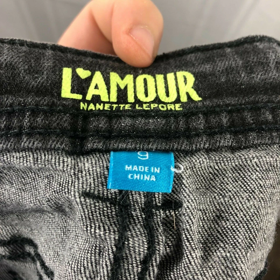 Pantalones Cortos Denim Nanette Lepore L'Amour Negros Talla 9 Estampado Sólido Mini Largo Foto 3 de 4