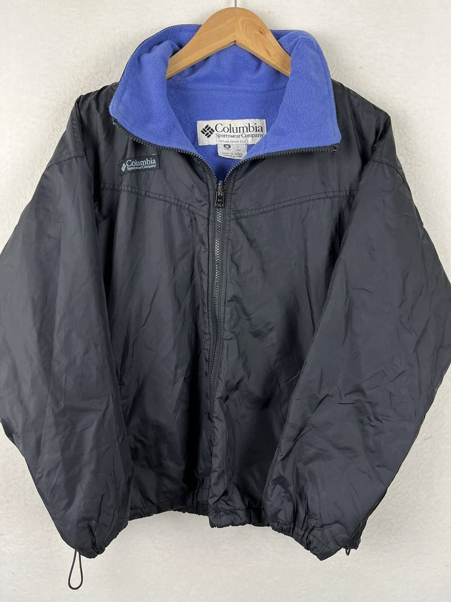 Columbia Fleece Lined Windbreaker Jacket Blue Insulated Black Coat Medium