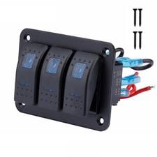 12/24V 3 Gang Toggle Rocker Switch Panel Blue LED Light Campervan Boat Marine RV