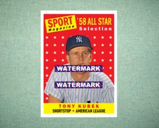 Tony Kubek All Star New York Yankees 1958 Style Custom Baseball Art Card