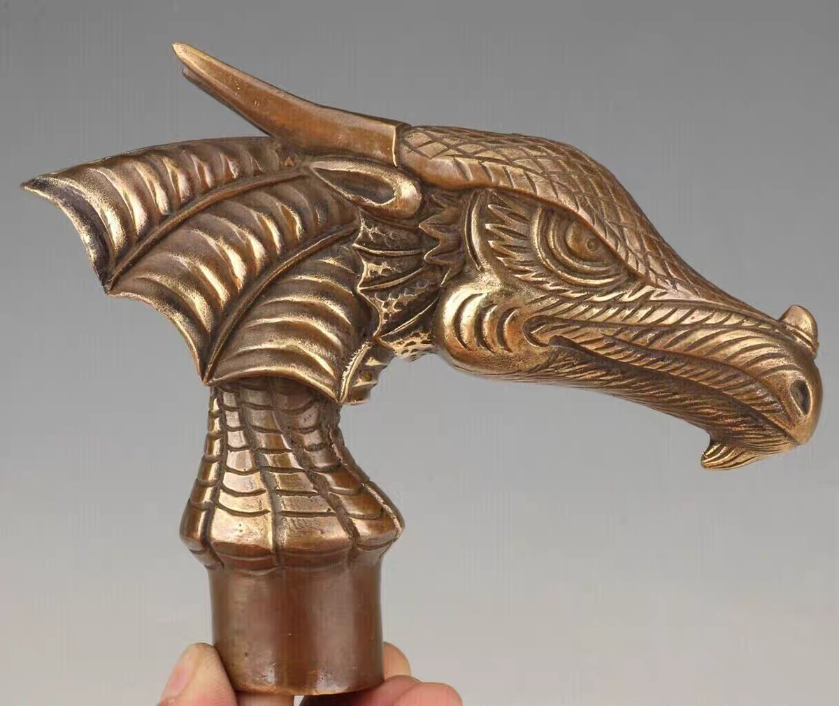 Solid Brass Dragon Head Statue Walking Stick Cane… - image 2