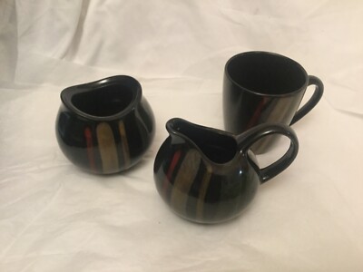 Sango Avanti Black #4721 Creamer and Covered Sugar Bowl, mug Set EUC - Main Image