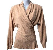 Vintage Wool Angora Surplice Sweater M Puff Sleeve V Neck Faux Wrap Claiborne