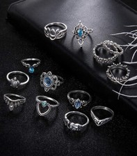 13 PC Silver-Tone Stackable Finger Knuckle Joint Midi Boho Ring Set New 6335