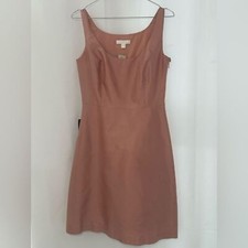 ANN TAYLOR Raw Silk Square Neck Sleeveless A-Line Midi Dress SIZE 2