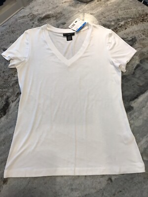 women s s white v-neck shirt short sleeve apostrophe stretchy dress tee