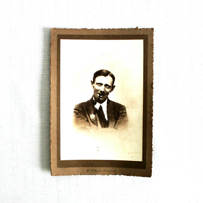Antique Sepia Photo Portrait Gent Man Gentleman With Smoking Pipe Black White