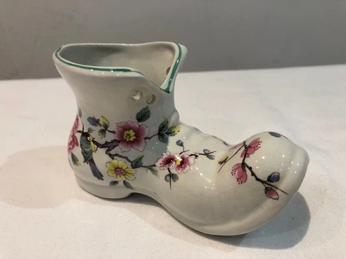 Vintage Old Foley Shoe Ornament Figurine Chinese Rose England  -12cm tall