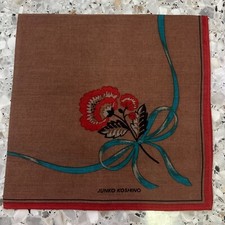 ART VTG JAPANESE PATTERNED BROWN RED HANKY WOMAN POCKET SQUARE COTTON 16" W156