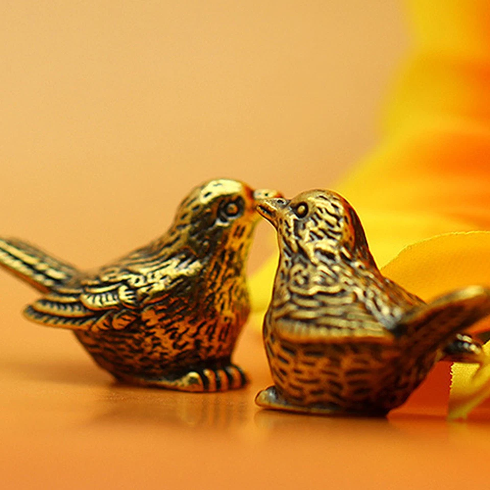 2pcs Small Vintage Brass Bird Figurine Tabletop Brass Bird Animal Statue Decor - image 2 of 4
