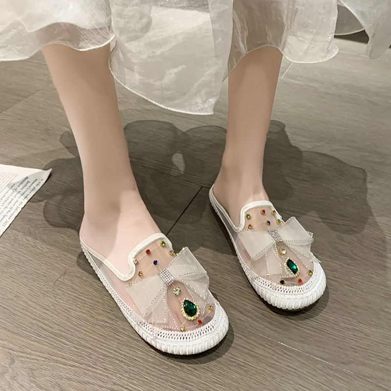 PANTOFOLA D’ORO Scarpe singole strass fiocco donna nuove testa tonda tacco basso pigre comode scarpe