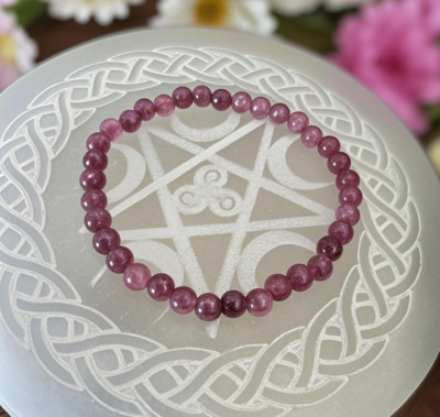 Natural Lepidolite Gemstone Stretch Dainty Bracelet Minimalist 4mm Round Beads