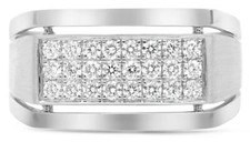 ESTATE WIDE .60CT DIAMOND 14KT WHITE GOLD 3D RECTANGULAR MATTE  SHINY MENS RING