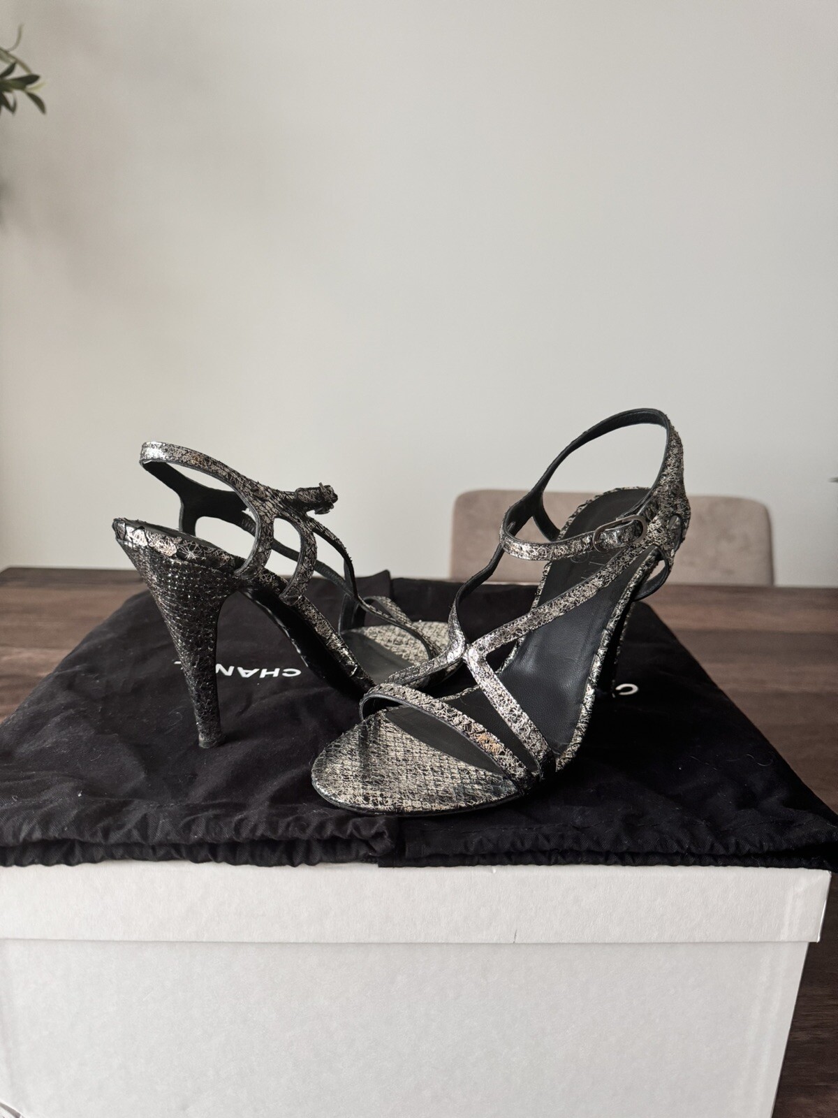 CHANEL - METALLIC PYTHON SANDALS, Size 39 - image 1