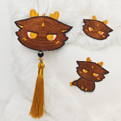 Genshin Impact Zhongli Anime Keychain Pendant Widget Embroidery Cloth Sticker