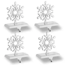 4 Pack Snowflake Stocking Holders Mantle Christmas Stocking Hangers