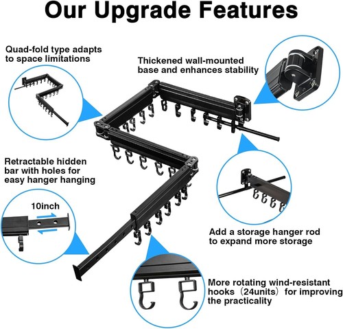 Wall Mounted Drying Rack Clothing Retractable,Foldable Clothes Hanger w/ 24 Hook - Picture 7 of 9