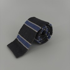 Brooks Brothers Blue White Grey Striped Silk/linen Square End Knit Tie
