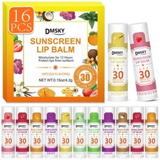 DMSKY Spf Lip Balm 16 Pack, SPF 30 Broad Spectrum 1 Count Pack of 16 