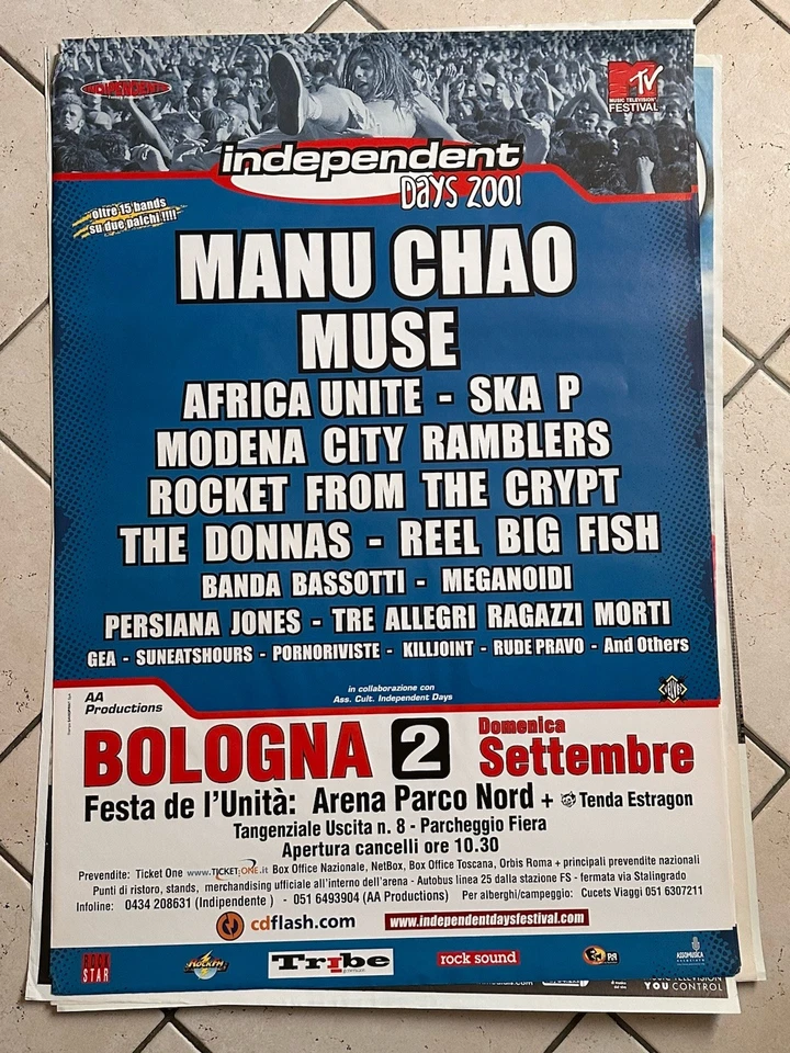 MUSE MANU CHAO rara LOCANDINA Poster MANIFESTO INDEPENDENT DAYS Bologna 2001 - Imagen 1 de 1
