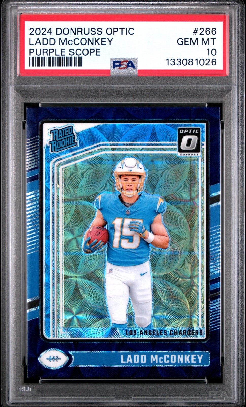 2024 PANINI DONRUSS OPTIC PURPLE SCOPE #266 LADD MCCONKEY ROOKIE RC PSA 10