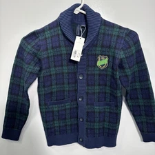 Janie and Jack Knit Shawl Cardigan Shawl Collar Navy Blue Green Size 7 Y NWT