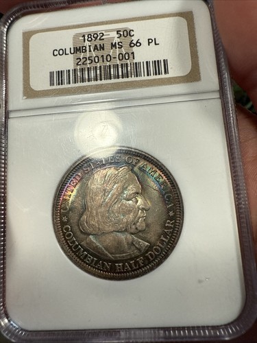 1892 Colombian Half Dollar NGC MS66PL Prooflike Rainbow Toned - Picture 3 of 7