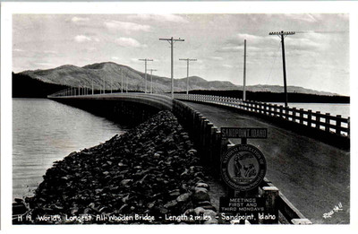 RPPC - Sandpoint, Idaho - World's Largest All-Wooden Bridge - 1950s