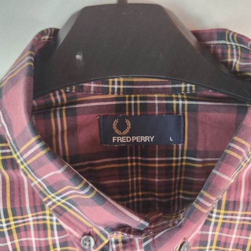 Camisa manga larga FRED PERRY roja borgoña amarilla y negra a cuadros algodón Reino Unido grande - Imagen 4 de 11