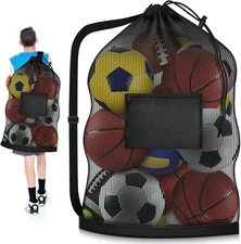 Extra Large Soccer Ball Bag, 40" x 30" Drawstring Mesh One Size, Black 