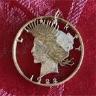 Liberty Coin Cut-Out Round Coin Pendant Charm, Gold Tone Metal, No Stone
