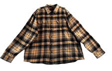 Orvis Men's Long Sleeve Heavy Flannel Shirt Cotton Black/Grey/Tan Pockets 3XL