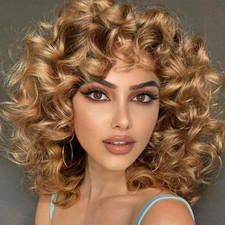 Afro Curly Wigs with Bangs Big Blonde Wigs for Black Women Light Brown Short Wig