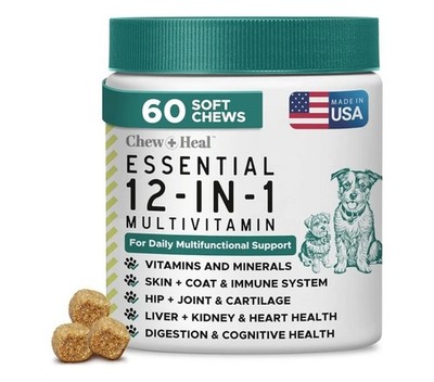 New 12-in-1 Multivitamin for Dogs - 60 Puppy and Senior Dog Vitamin 